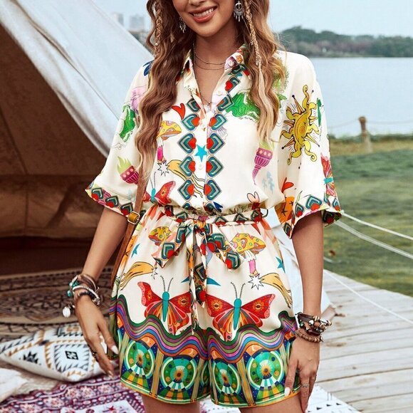 Multicolor Boho Women's Music Festival Jumpsuit - Picture 4 of 6